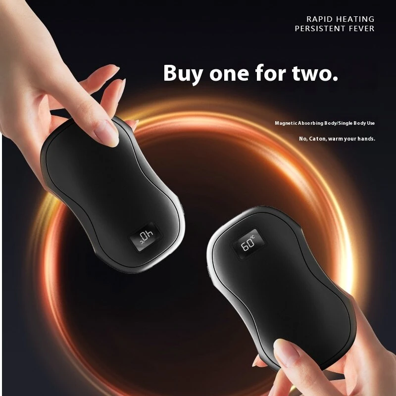 (image for) 2 In 1 Magnetic Hand Warmer Creative Split Power Bank Mini Dual-sided Heating Hand Warmer with Digital Display Magnetic Adsorption